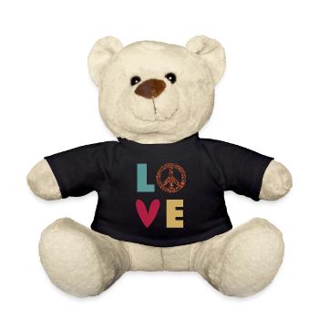 Love Peace - love peace heart- retro colors - Teddy Bear - black - Front