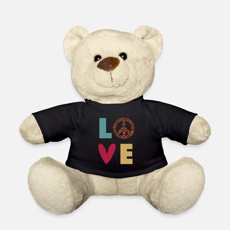 Love Peace - Liebe Frieden Herz- Retro Farben - Teddy - Schwarz