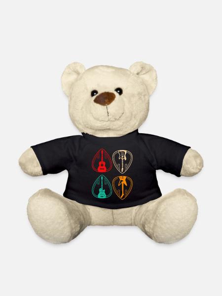 Vintage Guitar Pick Guitarist Gift - Teddy Bear - black