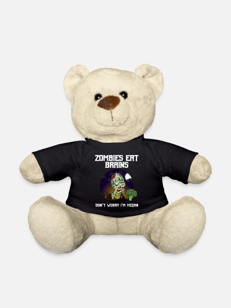 Zombies Eat Brains Don't Worry I'm Vegan - Teddy Bear - black