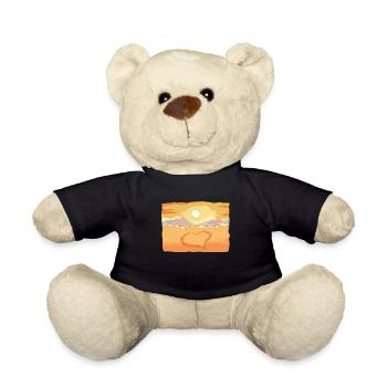 Herz im Sand gemalt am Meer mit Sonnenuntergang - Teddy - Schwarz - Vorne