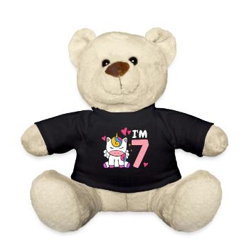 7th birthday unicorn - Teddy Bear - black - Front