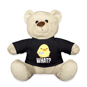 Cute duck with knife meme chick chicken goose what - Teddy Bear - black - Front