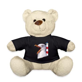 Lighthouse, Seagull - Baltic Sea North Sea Vacation - Teddy Bear - black - Front