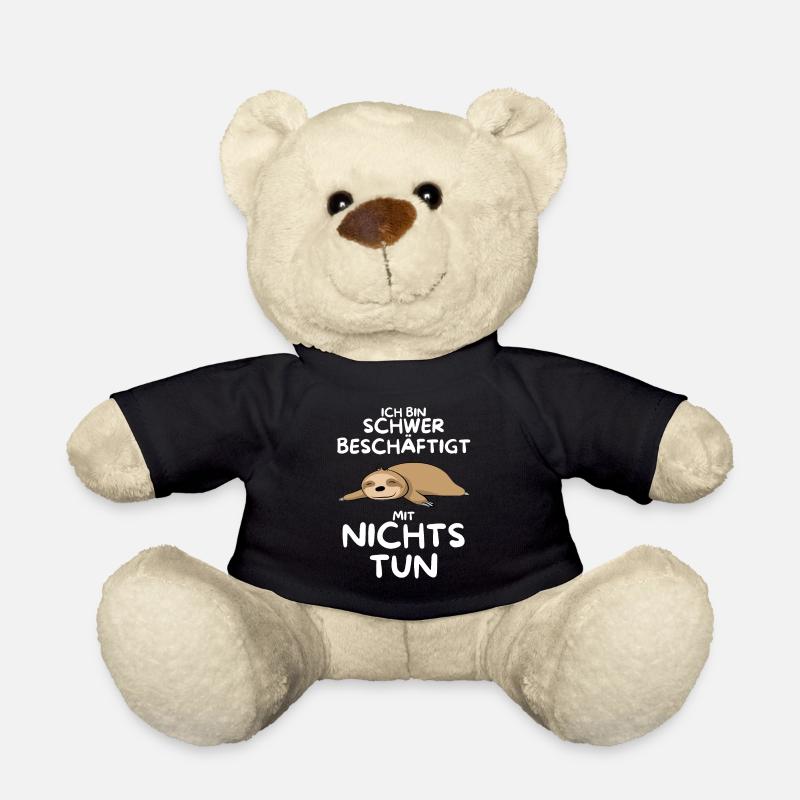 Süßes Faultier Spruch Schlafanzug Pyjama Nachthemd - Teddy - Schwarz