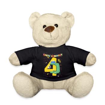 Kindergeburtstag Geburtstag 4 Jahre vier Birthday - Teddy - Schwarz - Vorne