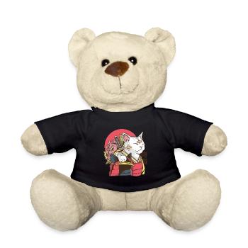Chat de samouraïs animés drôles avec armure Et bleu - Nounours - noir - Devant