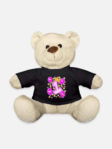 1. Geburtstag Mädchen Luftballons Krone Sterne - Teddy - Schwarz