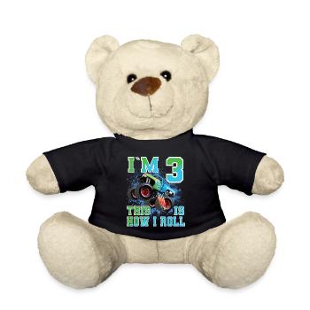 3 Years Children's Birthday Monster Truck - Teddy Bear - black - Front