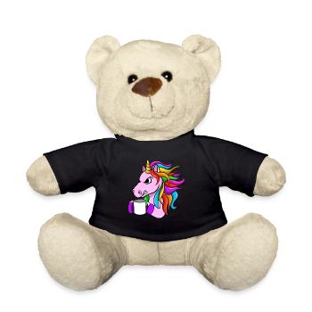 Angry Unicorn With Coffee - Teddy Bear - black - Front