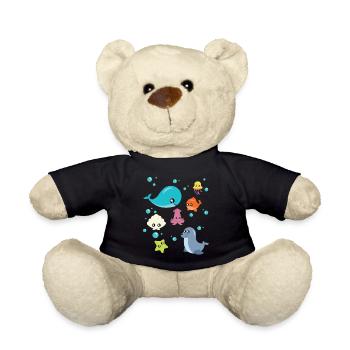 Whale Fish Jellyfish Whales Shell Sea Ocean Gift - Teddy Bear - black - Front