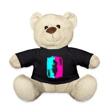 Samurai In A Turquoise And Pink Frame - Teddy Bear - black - Front