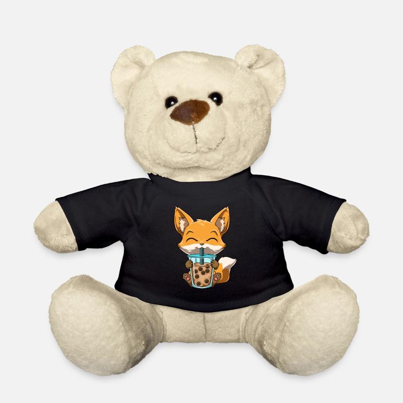 Kawaii Bubble Tea Fox Funny Boba Tea - Teddy Bear - black