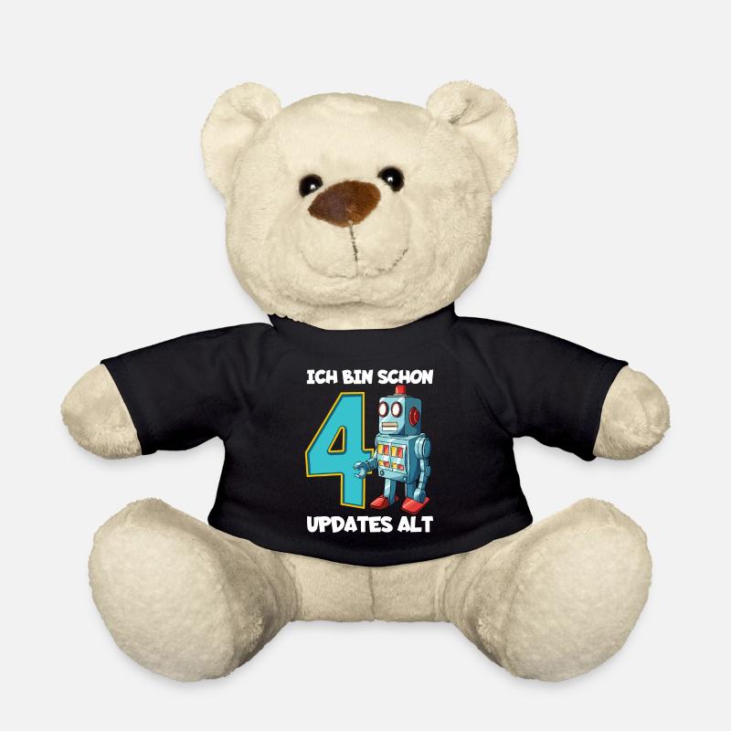 Geburtstagsshirt 4 Jahre Roboter 4. Geburtstag - Teddy - Schwarz