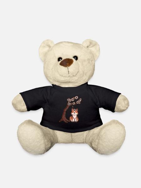 Kawaii Shiba Inu under Japanese Flower Cherry - Teddy Bear - black
