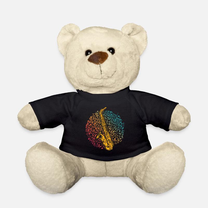 Saxophone Musical Notes Musician Jazz Saxophonist Retro - Teddy Bear - black