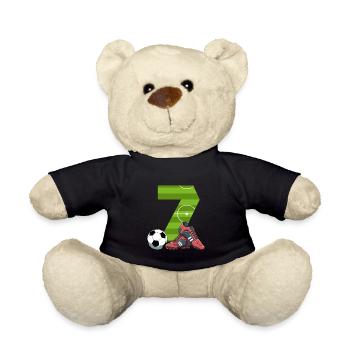 Siebter Geburtstag Fußball 7 Jahre alter Junge - Teddy - Schwarz - Vorne
