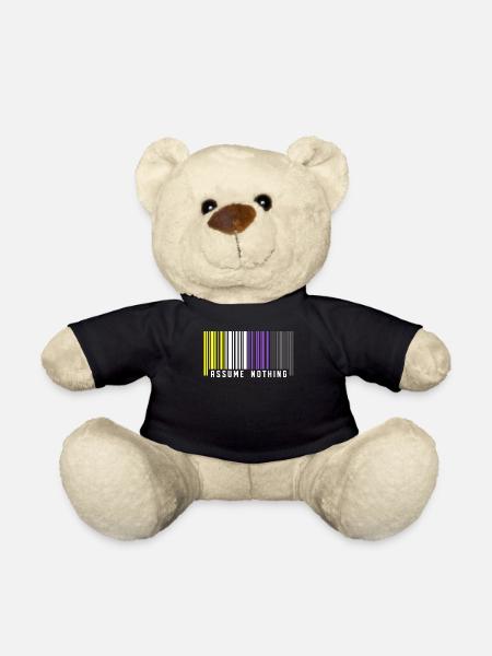 Nonbinary | Non-Binary Pride Barcode Flag - Teddy Bear - black
