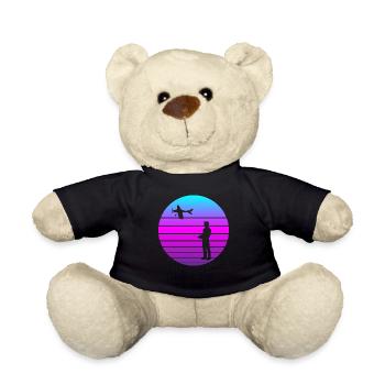 RC Airplane Model Flying Retro Vintage Gift - Teddy Bear - black - Front