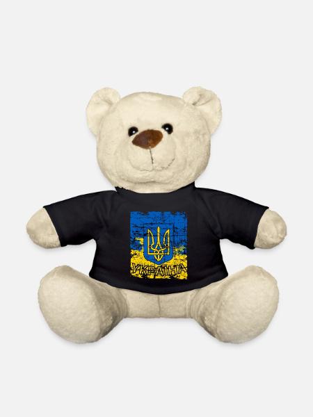 T-shirt de l’Ukraine avec armoiries et drapeau rétro - Nounours - noir