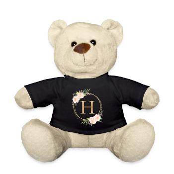 Personalisierbar Monogramm H Blumen Kreis Pastell - Teddy - Schwarz - Vorne