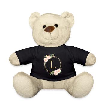 Customizable Monogram L Flowers Circle Pastel - Teddy Bear - black - Front