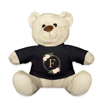 Customizable Monogram F Flowers Circle Pastel - Teddy Bear - black - Front
