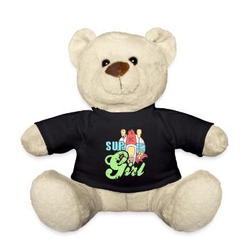 Vintage SUP Girl Rowing T-Shirt Present Gift - Teddy Bear - black - Front