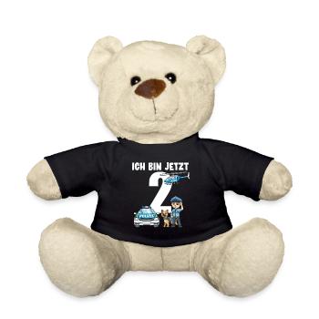 2 Geburtstag Polizei Shirt - 2 Jahre Alt Geschenk - Teddy - Schwarz - Vorne