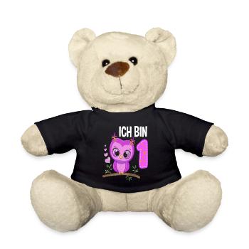 Ich Bin 1 Eule 1. Geburtstag Eulen Mädchen - Teddy - Schwarz - Vorne