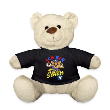 Polizei 4. Geburtstag Jungs Mädchen Geschenk - Teddy - Schwarz - Vorne