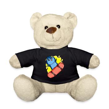 Pinguin als Skater mit Skateboard - Teddy - Schwarz - Vorne