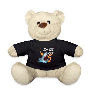 Ich bin schon 5. Kindergeburtstag Hai - Teddy - Schwarz - Vorne