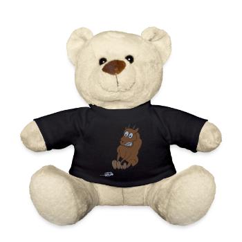 Funny bull is afraid of mouse farmer motif - Teddy Bear - black - Front