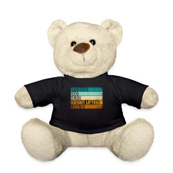 Retro Husband Dad Hero Weight Lifting Legend - Teddy Bear - black - Front