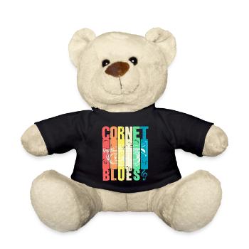 Retro Vintage Cornet BLUES Awesome Blues Lover - Teddy Bear - black - Front