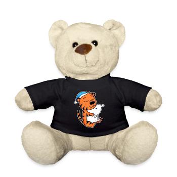 Tiger with pillow and sleeping cap - Teddy Bear - black - Front