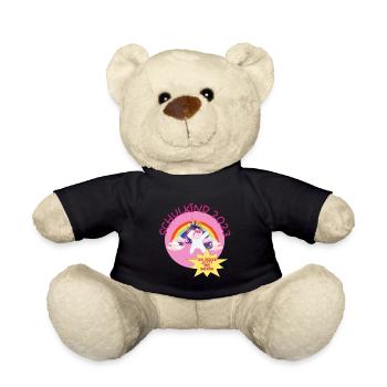 Schulkind 2023 Einhorn ich rocke jetzt die Schule - Teddy - Schwarz - Vorne