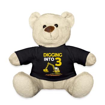 Baggerfahrer gräbt sich in 3 Geburtstagsbagger - Teddy - Schwarz - Vorne