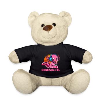 Gamesolotl Axolotl as Gamer with Headset Anime - Teddy Bear - black - Front