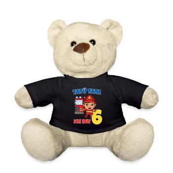 Geburtstagsshirt 6 Jahre Feuerwehr Geschenke - Teddy - Schwarz - Vorne