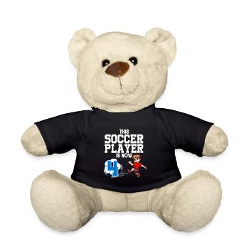 Soccer Player Is Now 4 Boy Soccer Birthday - Teddy Bear - black - Front