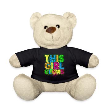 This Girl Glows Party 80s vintage colorful - Teddy Bear - black - Front