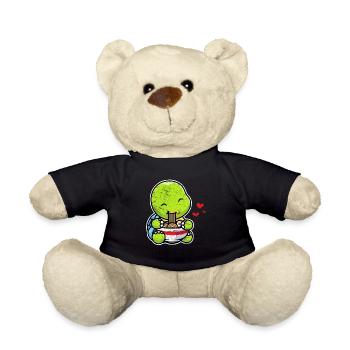 Kawaii Turtle Eating Ramen Noodles Anime Girls - Nounours - noir - Devant