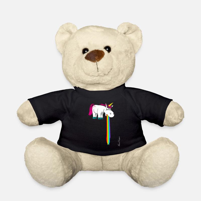 De jolies licornes vomissent dans l’arc-en-ciel de faisceau - Nounours - noir