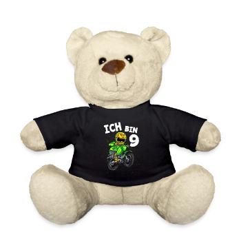 Ich bin 9 Jahre Cross Motorrad 9. Geburtstag - Teddy - Schwarz - Vorne