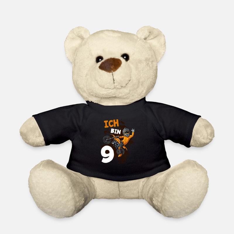 Ich bin 9 Jahre Cross Motorrad 9. Geburtstag - Teddy - Schwarz