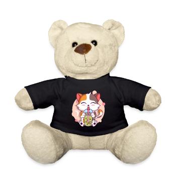 Anime Kawaii Katze Trinkt Boba Tea bubble Tea - Teddy - Schwarz - Vorne