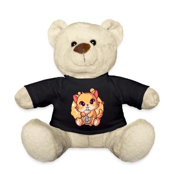 Anime Kawaii Katze Trinkt Boba Tea bubble Tea - Teddy - Schwarz - Vorne