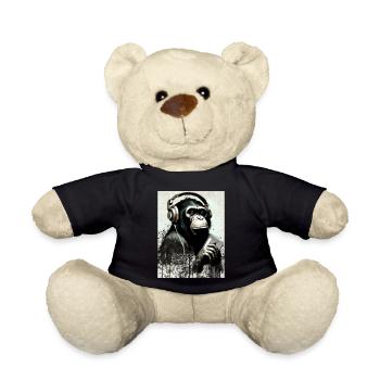 Schimpanse mit Kopfhörer Smarphone - Teddy - Schwarz - Vorne